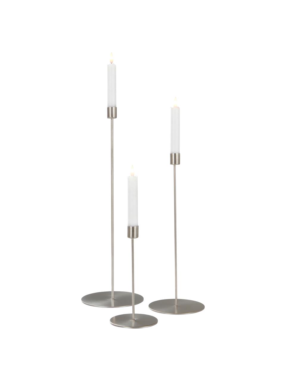 Set de candelabros Elsy, 3 uds., Metal con pintura en polvo, Cromo, Set de diferentes tamaños