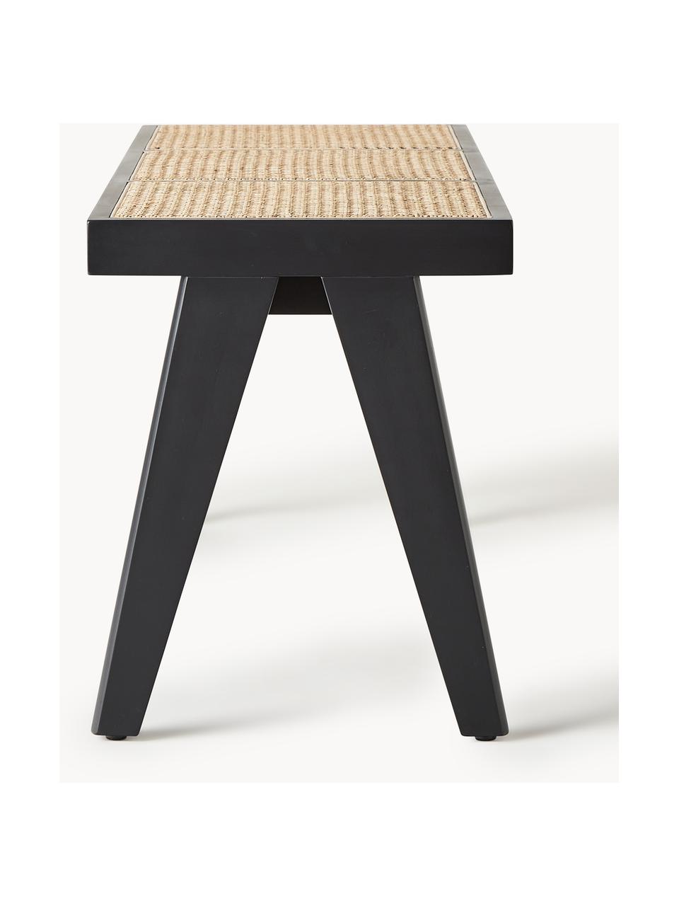 Banc en cannage Sissi, Noir, beige clair, larg. 110 x haut. 48 cm