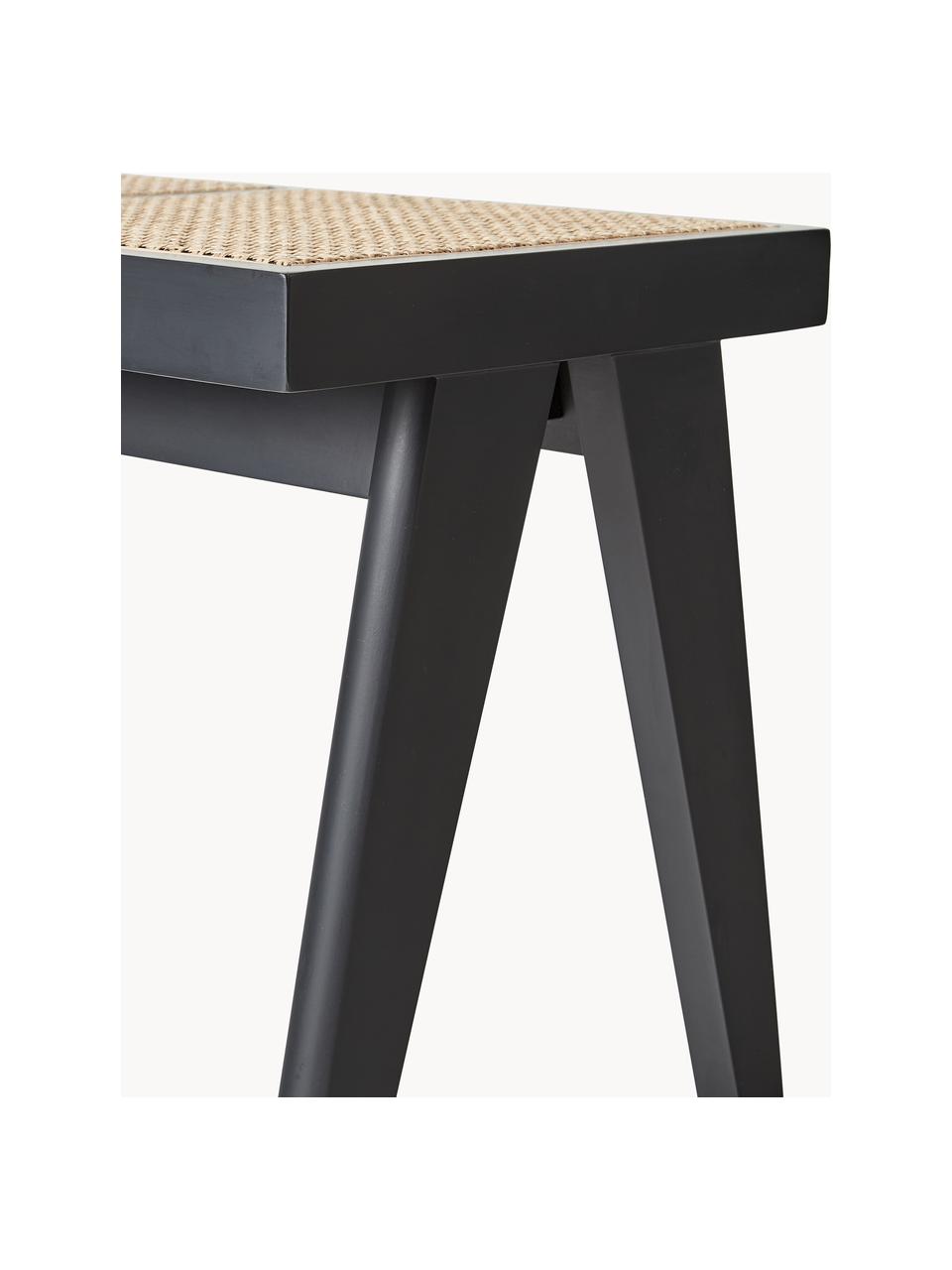 Banco con tejido vienés Sissi, Estructura: madera de roble maciza, Asiento: ratán, Negro, beige claro, An 110 x Al 48 cm