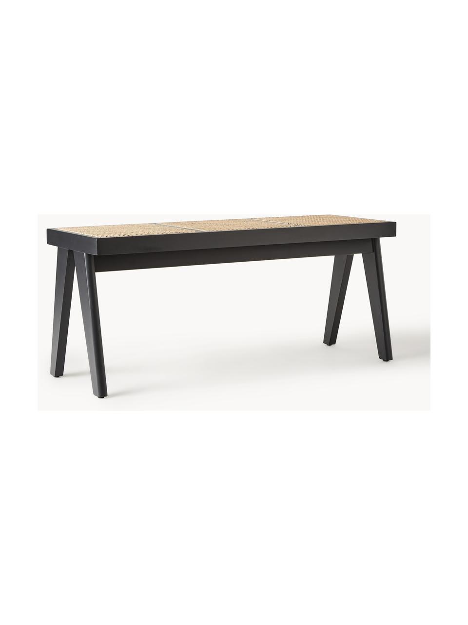 Banc en cannage Sissi, Noir, beige clair, larg. 110 x haut. 48 cm