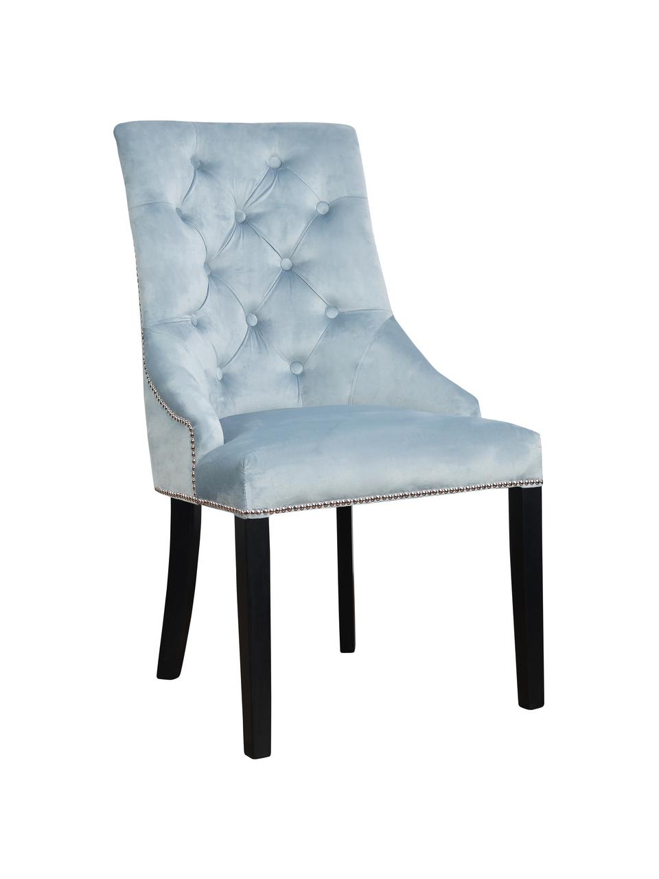 Krzesło tapicerowane z aksamitu Madam, Tapicerka: aksamit (100% poliester), Aksamitny jasny niebieski, nogi: czarny, S 56 x G 64 cm