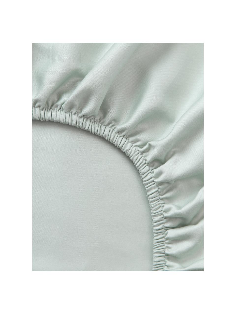 Drap-housse en satin de coton Comfort, Vert sauge, larg. 90 x long. 200 cm, haut. 25 cm