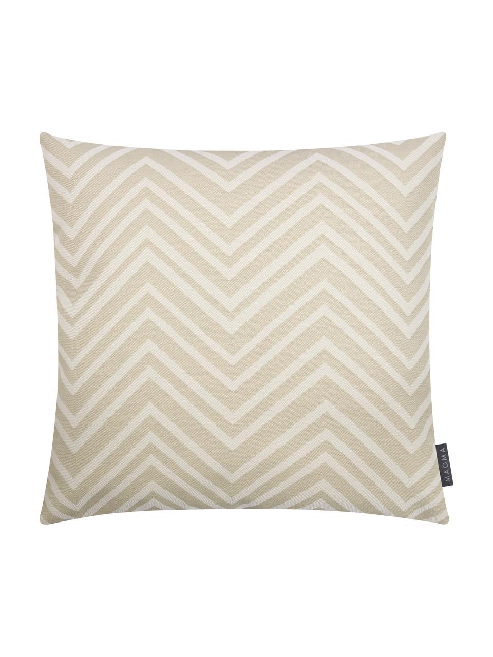 Housse de coussin d'extérieur imprimé zigzag Lobos, 100 % polyacrylique, Beige, blanc crème, larg. 50 x long. 50 cm