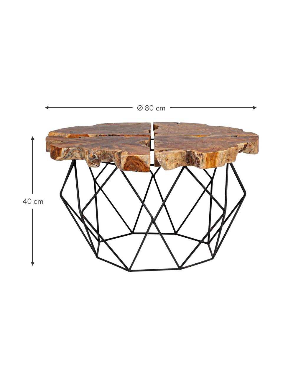 Mesa de centro de teca Adanya, Tablero: madera de teca, Estructura: acero con pintura en polv, Marrón, negro, Ø 80 x Al 40 cm