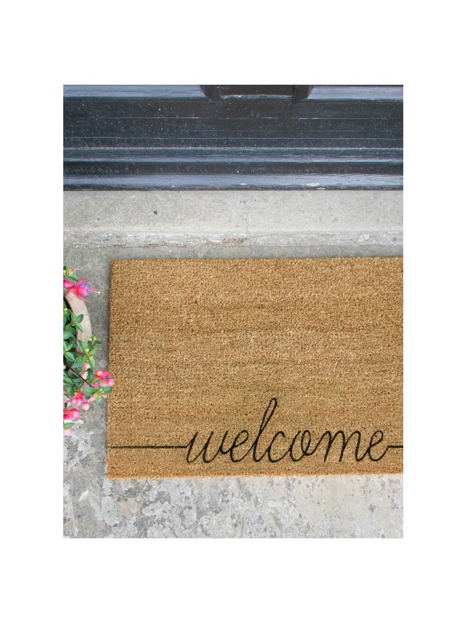 Paillasson Welcome, Fibre de coco, Brun clair, noir, larg. 40 x long. 60 cm