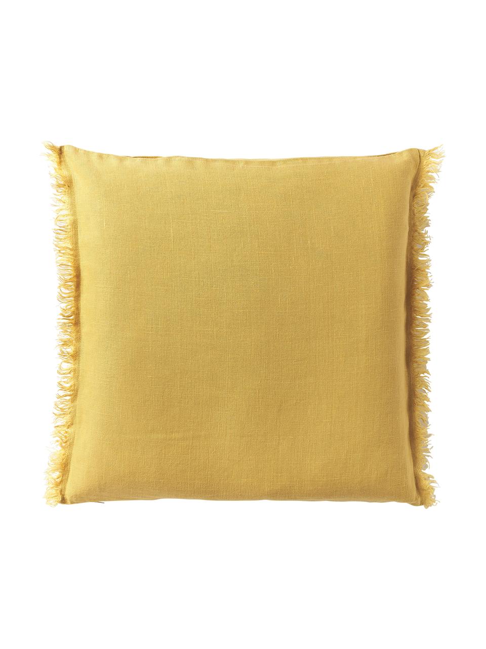 Housse de coussin pur lin avec franges Luana, 100 % pur lin

Le lin est naturellement doté d'un toucher plutôt rugueux et d'un aspect froissé
Sa résistance élevée au accrocs lui confère robustesse et longévité, Jaune moutarde, larg. 40 x long. 40 cm