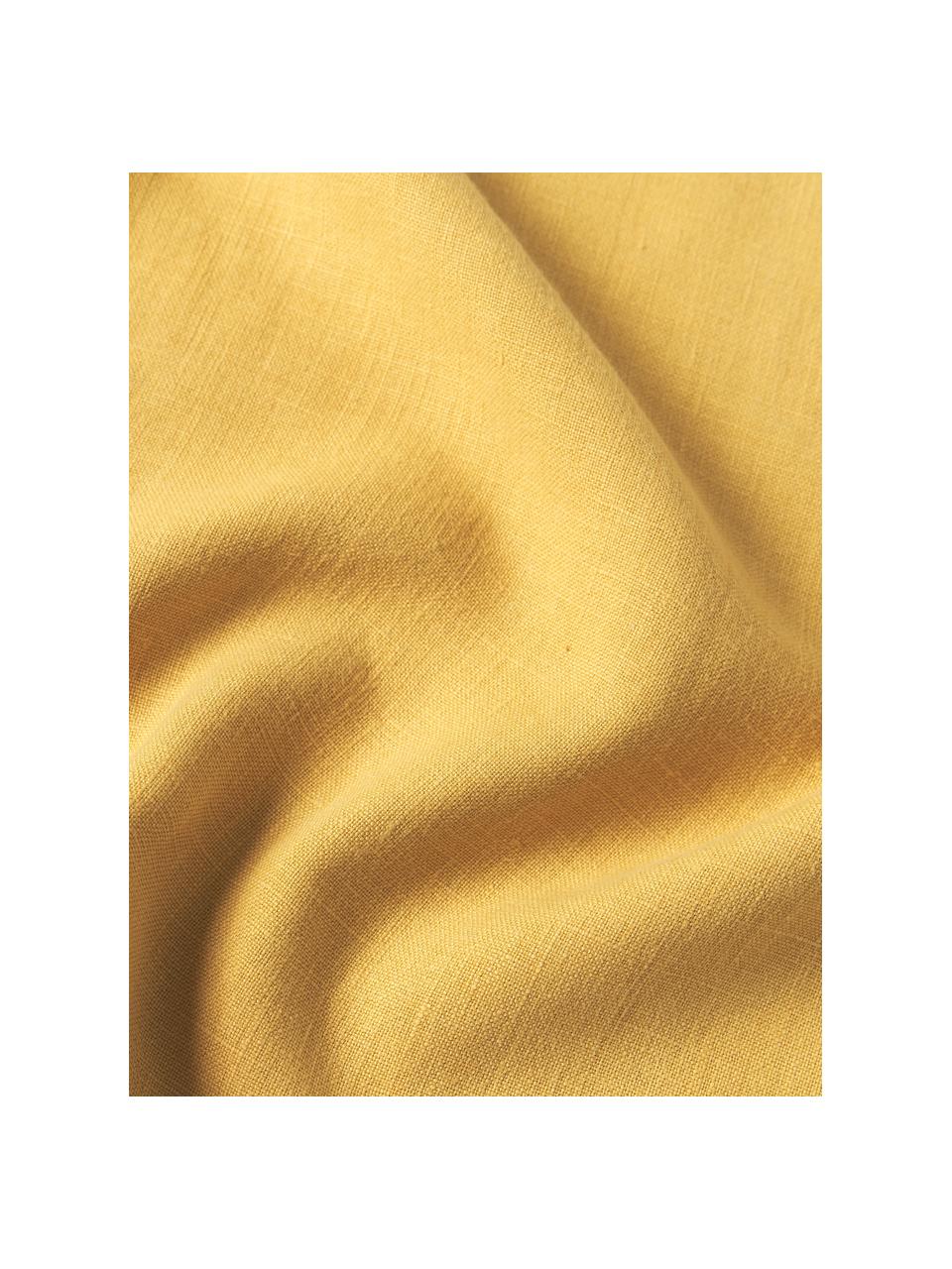 Funda de cojín de lino con flecos Luana, 100% lino

Por naturaleza, el lino tiene un tacto bastante aspero y un aspecto arrugado natural
La alta resistencia al desgarro hace que el lino sea muy resistente., Amarillo sol, An 50 x L 50 cm