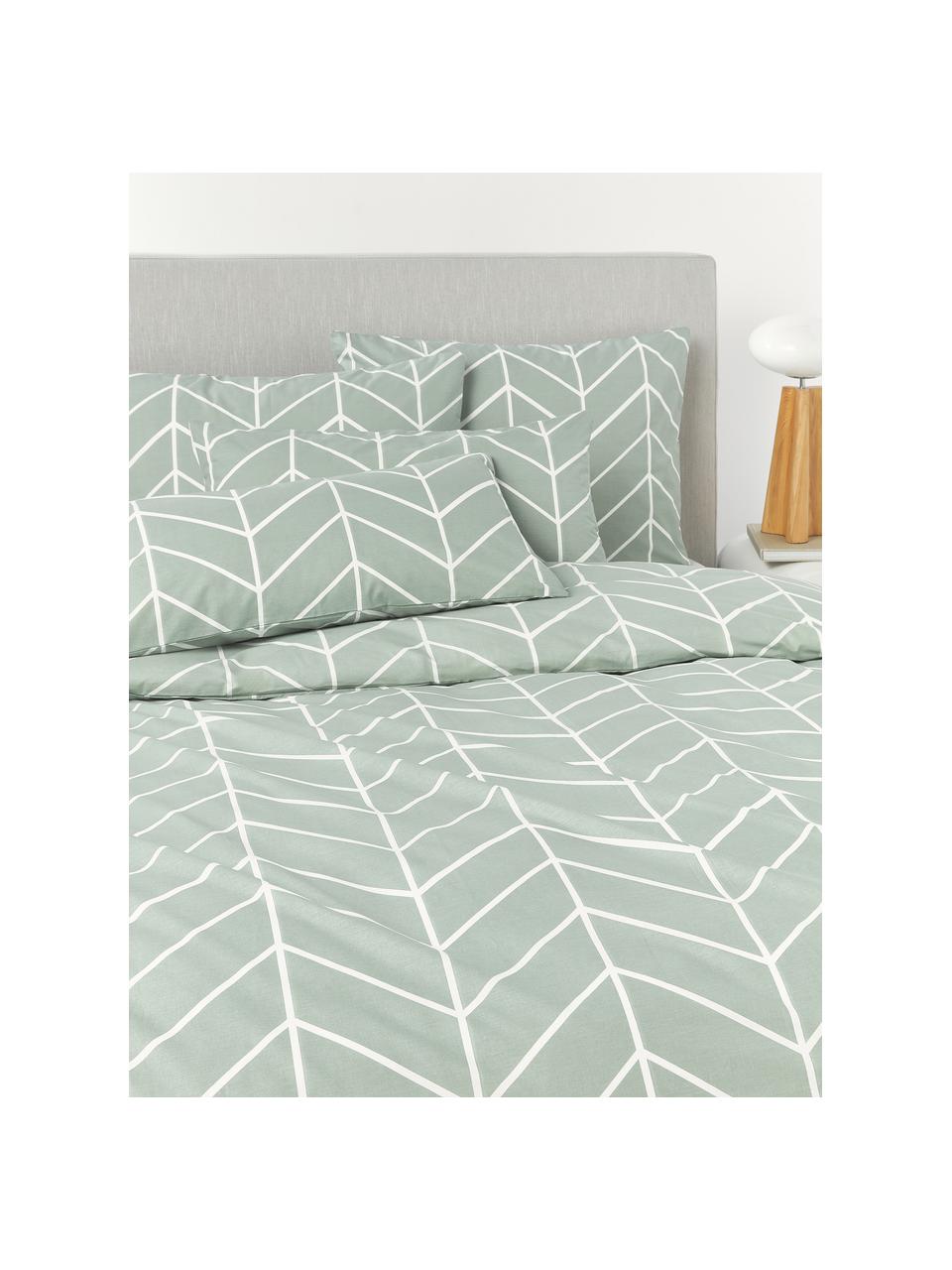 Funda de almohada de algodón estampada Mirja, Verde salvia, An 45 x L 110 cm