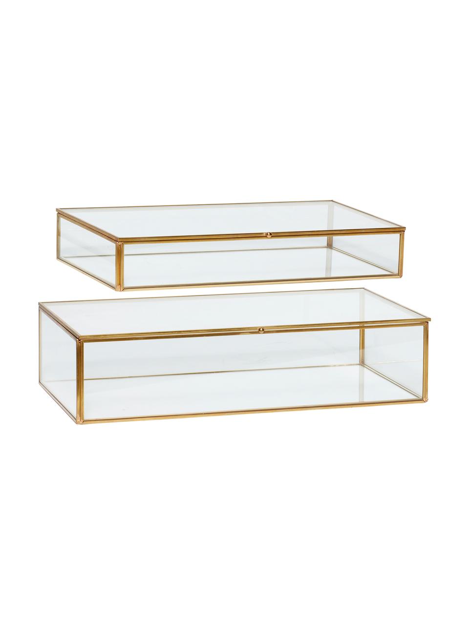 Set de cajas Karia, 2 pzas., Caja: vidrio, Latón, transparente, Set de diferentes tamaños