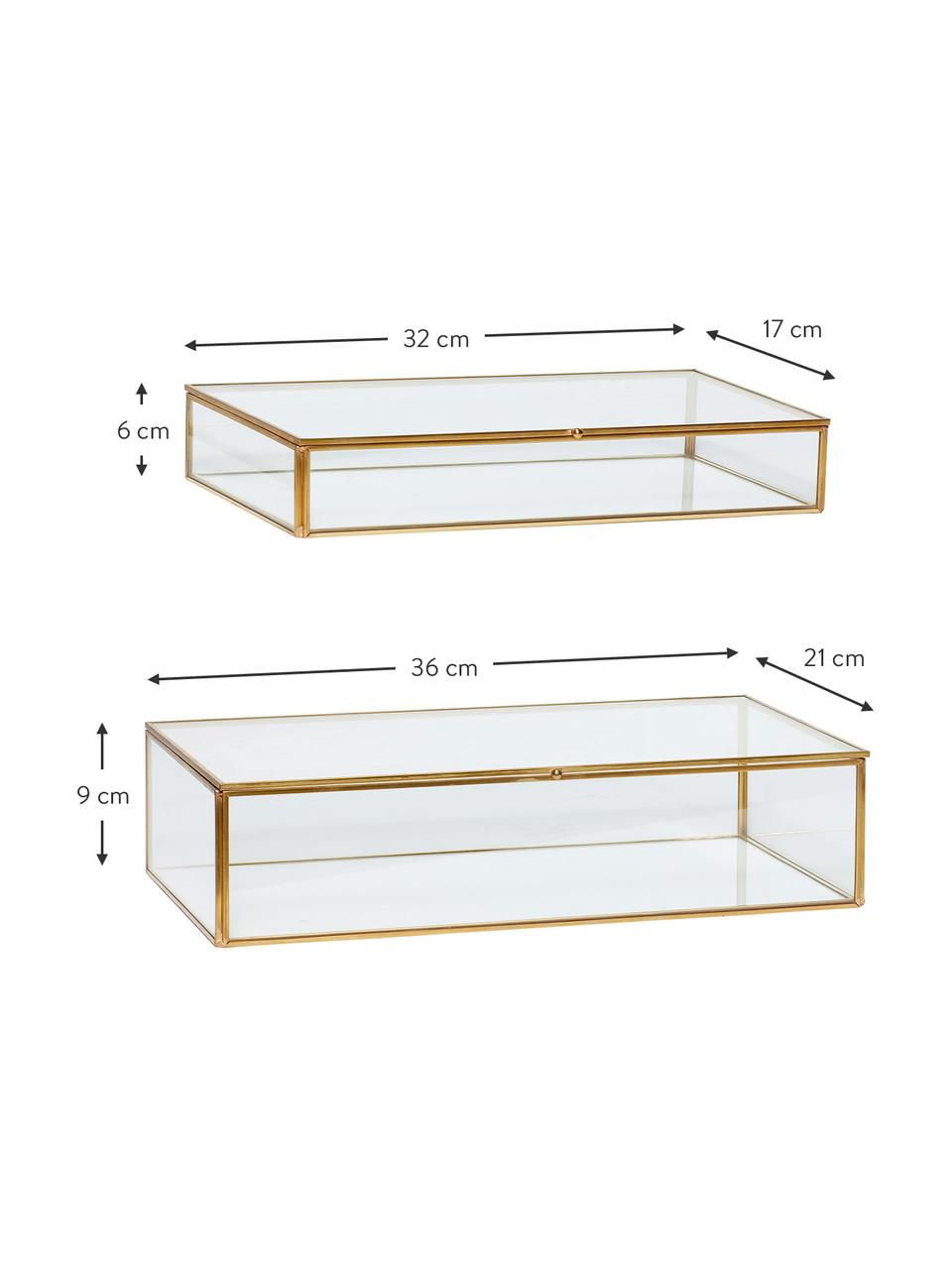 Opbergdozenset Karia, 2-delig, Frame: messing, Doos: glas, Messingkleurig, transparant, Set met verschillende formaten