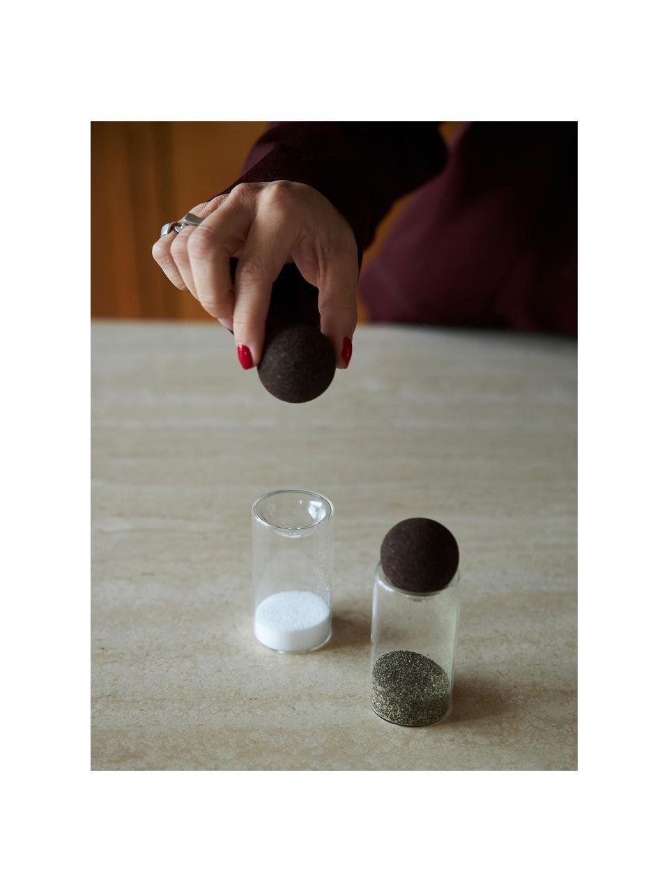 Mondgeblazen zout- en peperstrooier Nature met kurken deksel, set van 2, Houder: glas, Sluiting: kurk, Transparant, donkerbruin, Ø 5 x H 12 cm