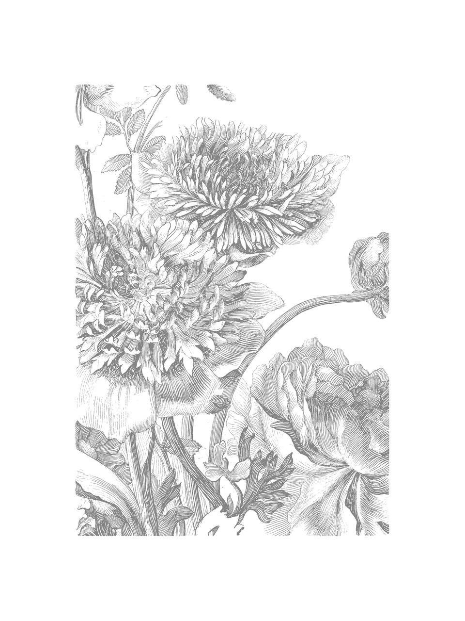 Papel pintado Engraved Flowers, Tejido no tejido, ecológica y biodegradable, Gris, blanco, An 389 x Al 280 cm