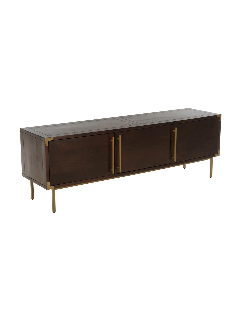 Credenza bassa in legno di mango massiccio Rasmus, Piedini: metallo verniciato a polv, Corpo: legno di mango verniciato Piedini: dorato opaco Manici: dorato opaco, Larg. 180 x Alt. 60 cm