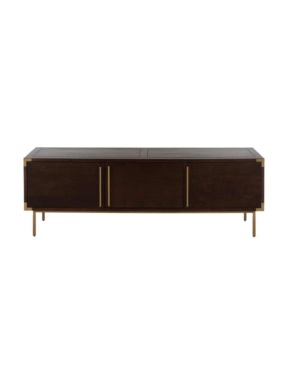 Credenza bassa in legno di mango massiccio Rasmus, Piedini: metallo verniciato a polv, Corpo: legno di mango verniciato Piedini: dorato opaco Manici: dorato opaco, Larg. 180 x Alt. 60 cm