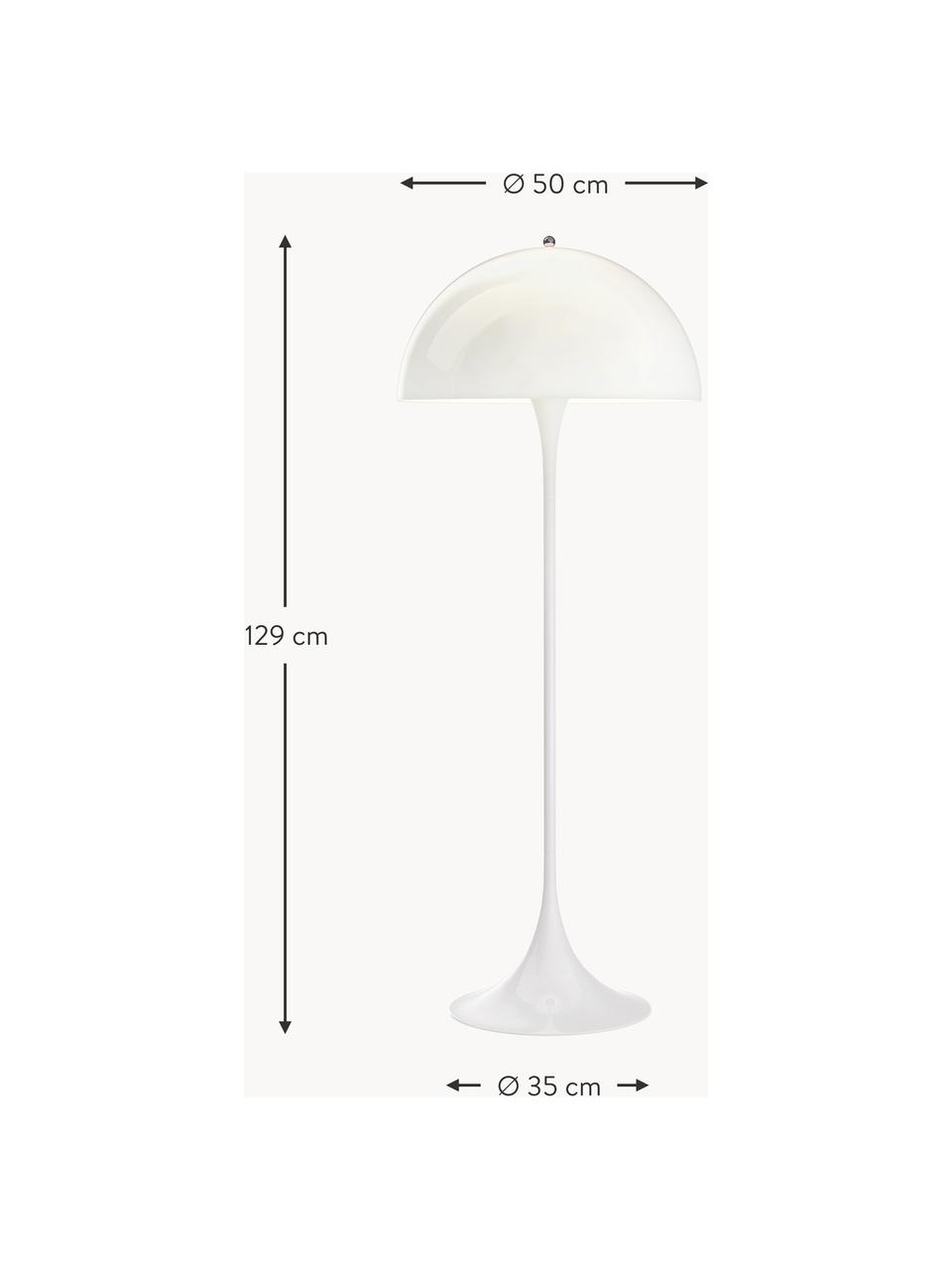 Lámpara de pie pequeña Panthella, Pantalla: plexiglás, Estructura: acero recubierto, Blanco, Al 129 cm