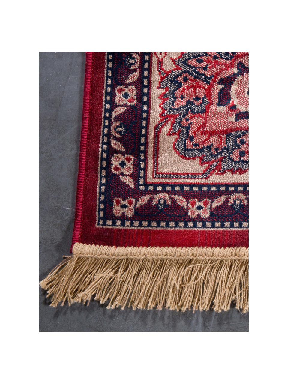 Alfombra Bid, estilo oriental, Parte superior: 38% viscosa, 26% algodón,, Reverso: revestimiento de goma sin, Tonos de rojo y beige, An 170 x L 240 cm (Tamaño M)