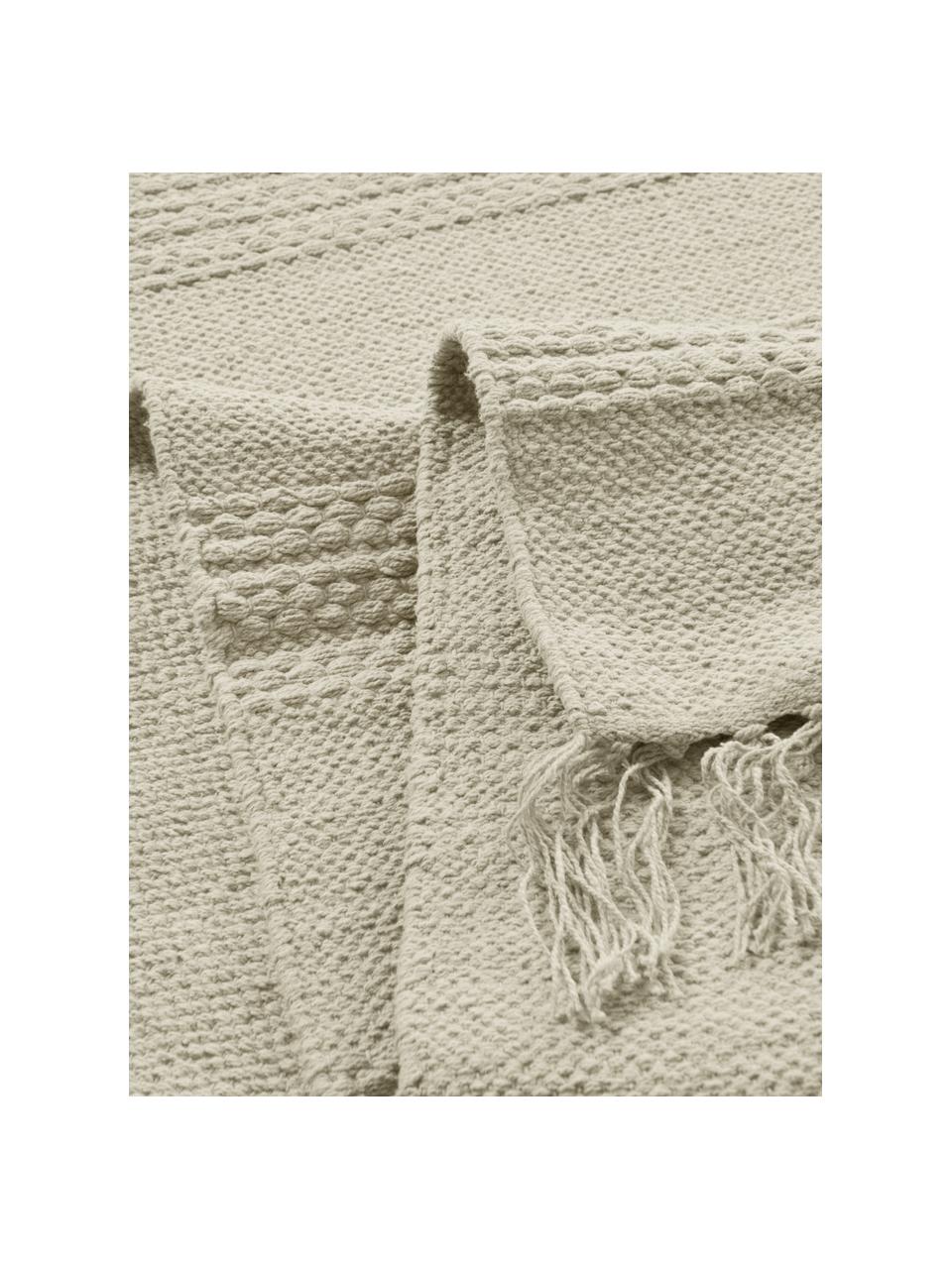 Baumwollteppich Tanya mit Ton-in-Ton-Webstreifenstruktur und Fransenabschluss, 100% Baumwolle, Greige, B 200 x L 300 cm (Größe L)