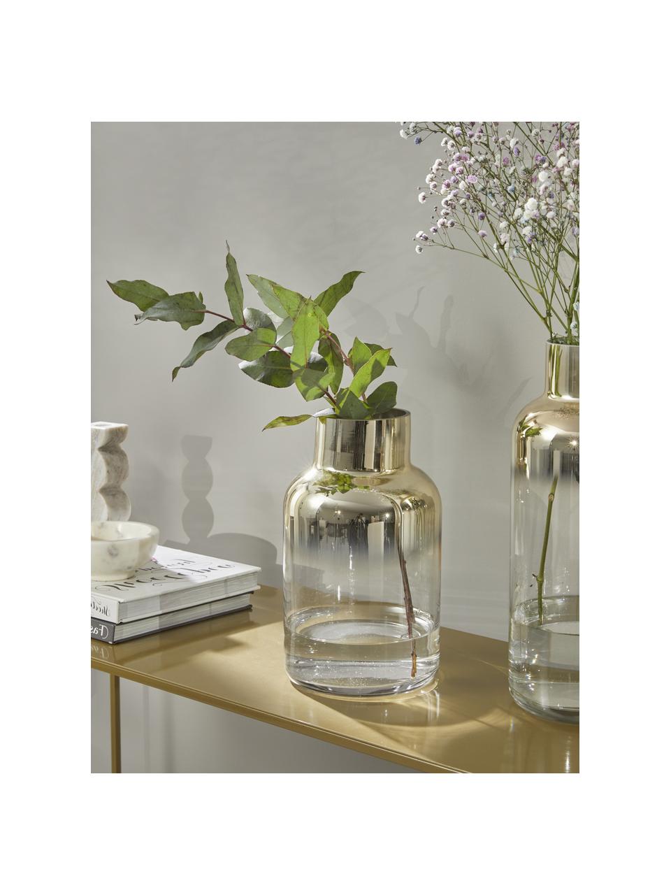 Ručne fúkaná sklenená váza Uma, Lakované sklo, Priehľadná, odtiene zlatej, Ø 16 x V 27 cm