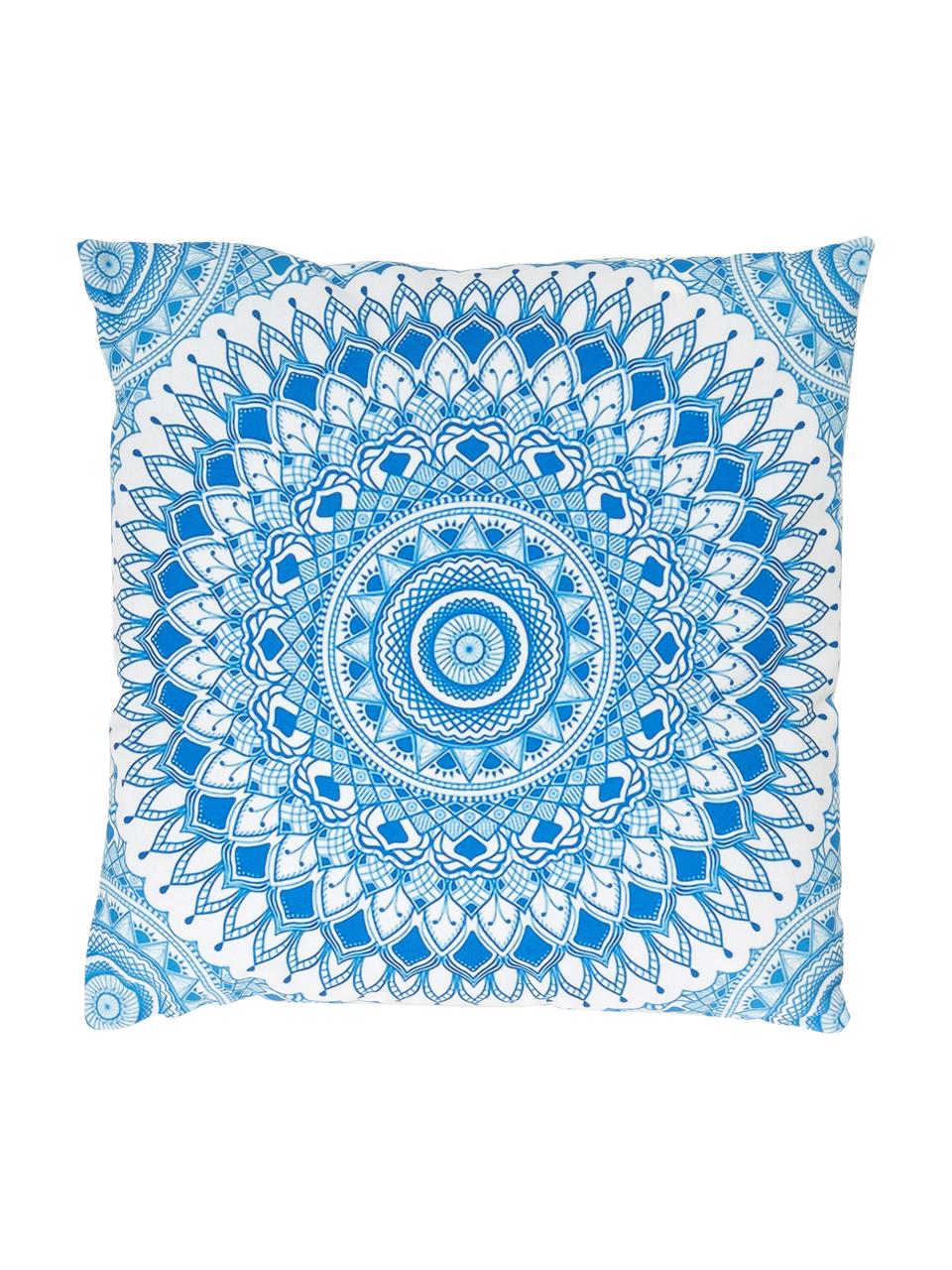 Coussin d'extérieur motif bleu Casia, Polyester, Blanc, tons bleus, larg. 45 x long. 45 cm