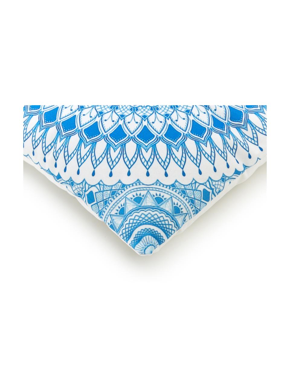 Coussin d'extérieur motif bleu Casia, Polyester, Blanc, tons bleus, larg. 45 x long. 45 cm