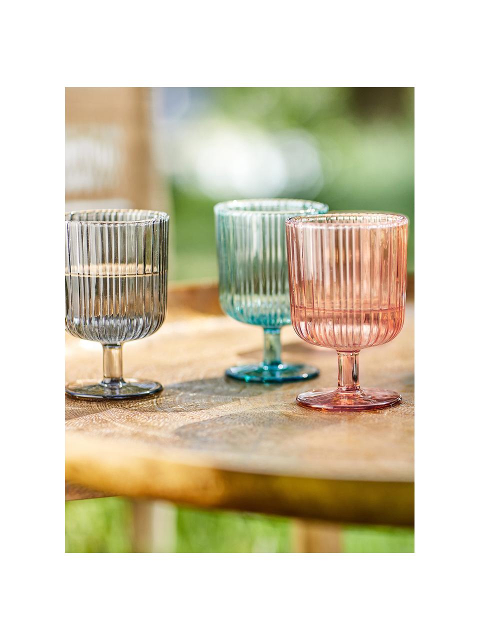 Copas de vino con relieve Chelsea, 6 uds., Vidrio, Verde menta, Ø 8 x Al 12 cm, 250 ml