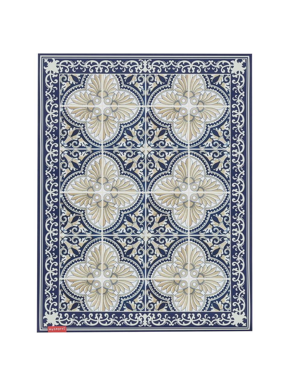 Tapis antidérapant intérieur extérieur en vinyle Luis, Vinyle, recyclable, Bleu, beige, larg. 136 x long. 203 cm