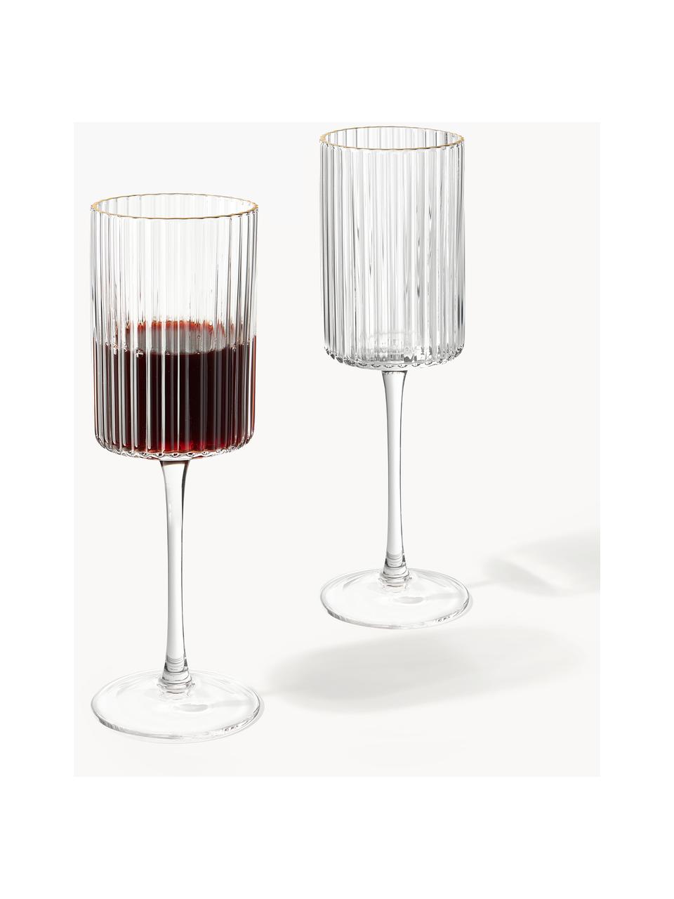 Bicchieri da vino in vetro soffiato con bordo dorato Aleo 4 pz, Vetro sodico-calcico, Trasparente con bordo dorato, Ø 8 x Alt. 22 cm, 330 ml