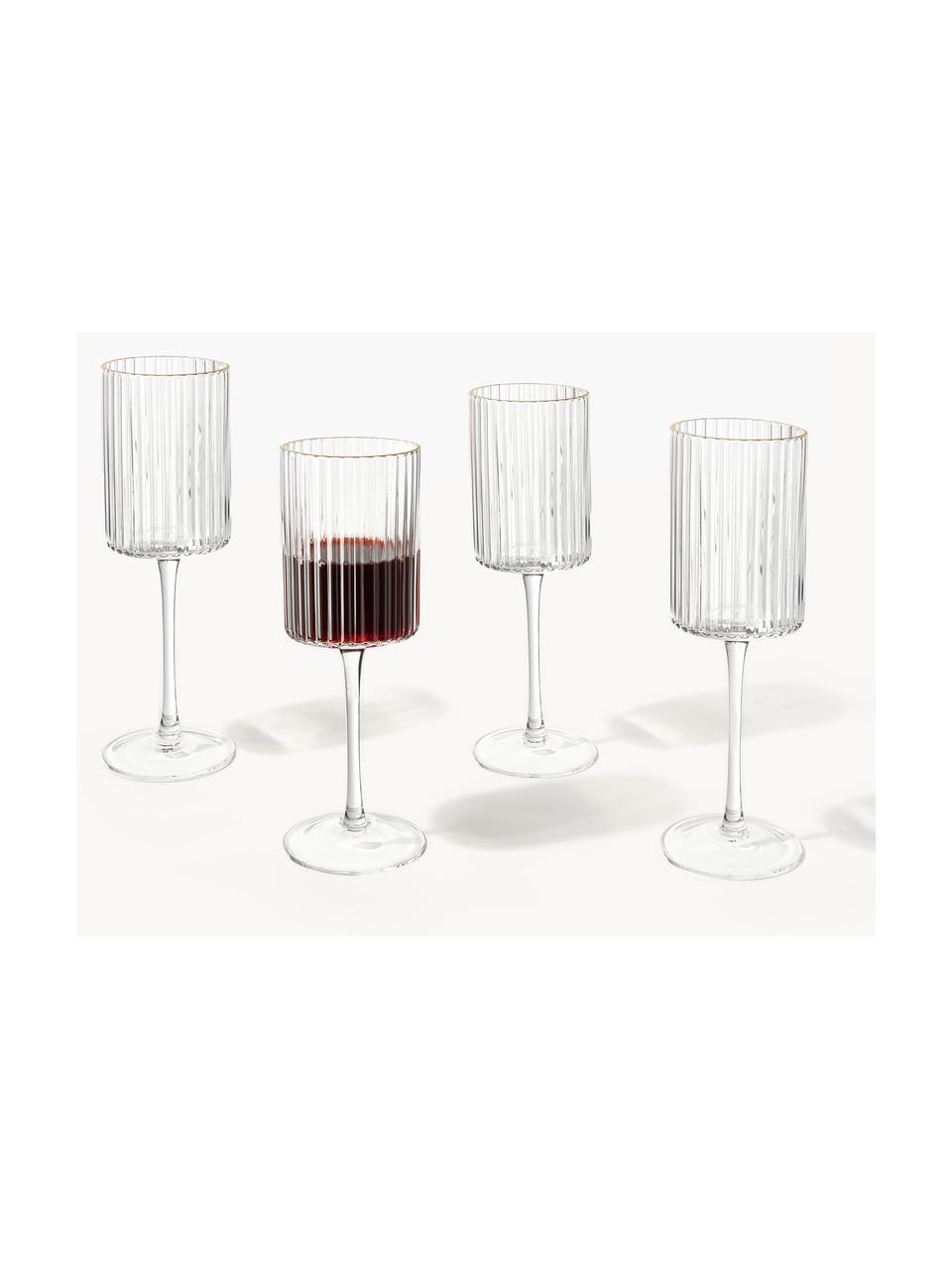 Bicchieri da vino in vetro soffiato con bordo dorato Aleo 4 pz, Vetro sodico-calcico, Trasparente con bordo dorato, Ø 8 x Alt. 22 cm, 330 ml