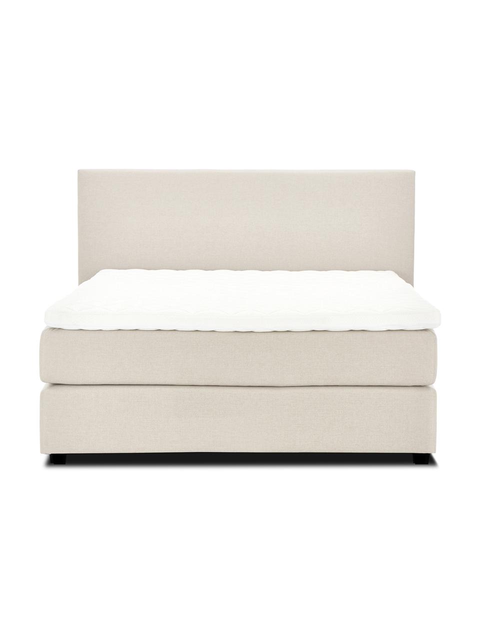 Letto boxspring premium in tessuto beige Eliza, Materasso: nucleo a 5 zone di molle , Struttura: legno di pino massiccio, Piedini: legno di betulla massicci, Tessuto beige, 140 x 200 cm, durezza 2