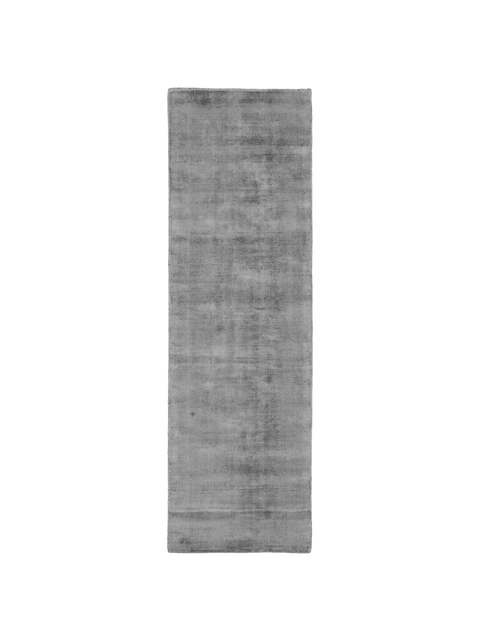 Passatoia in viscosa tessuta a mano Jane, Retro: 100% cotone, Grigio, Larg. 80 x Lung. 200 cm