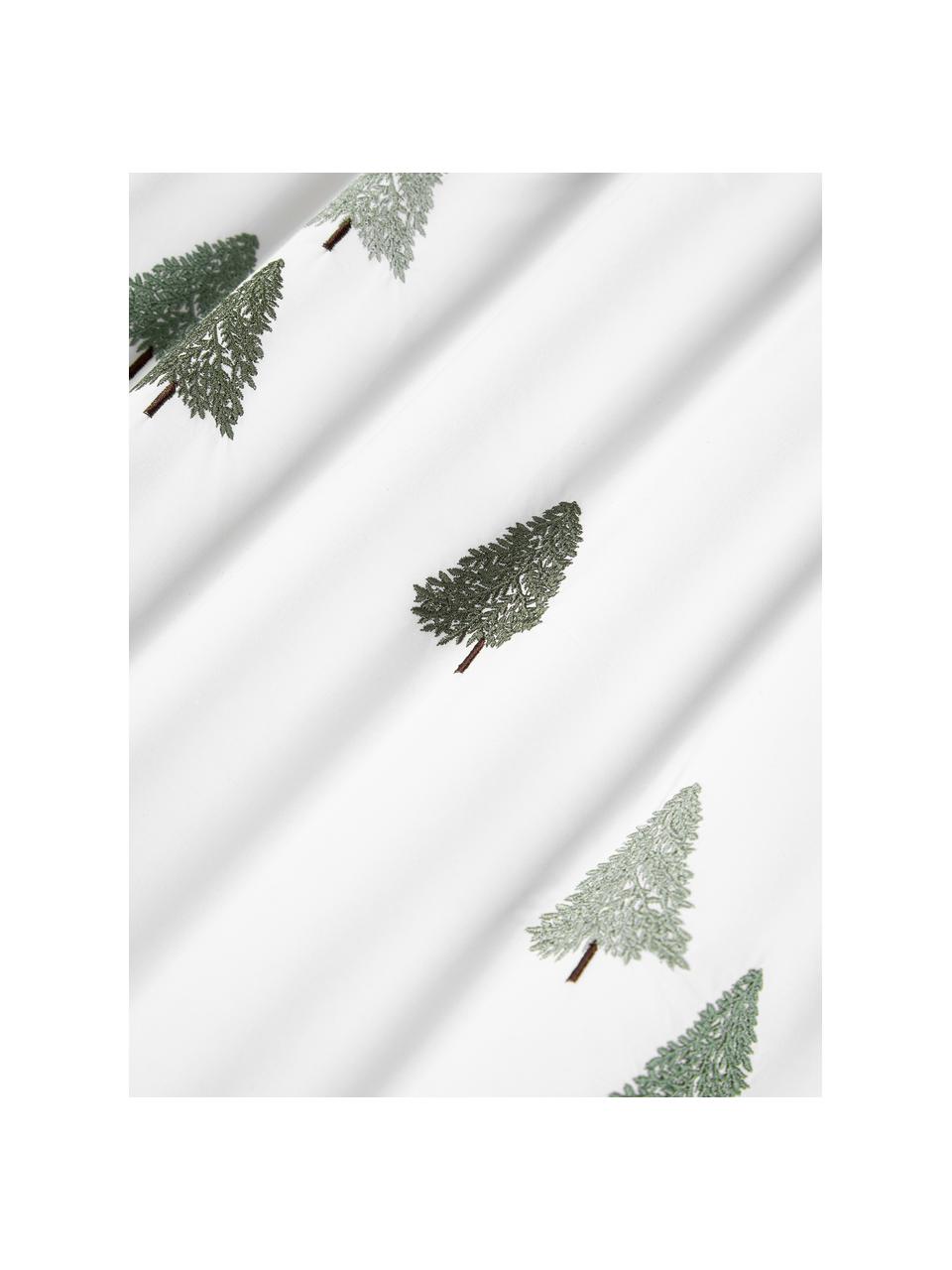 Copripiumino in cotone percalle con alberi di Natale Darina, Bianco, verde, grigio, Larg. 200 x Lung. 200 cm
