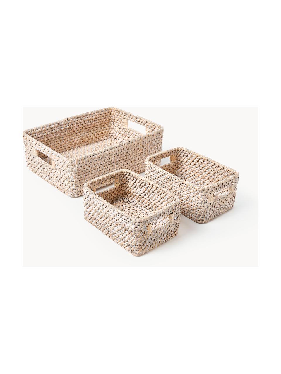 Paniers de rangement Lurdes, 3 élém., Rotin, Beige clair, Lot de différentes tailles