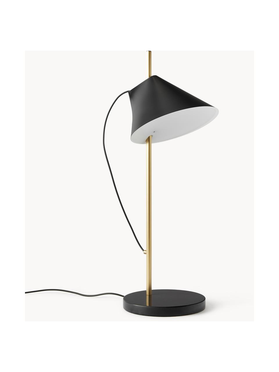 Veľká stmievateľná stolová LED lampa Yuh, Čierna, mramorovaná, mosadzná, Ø 20 x V 61 cm