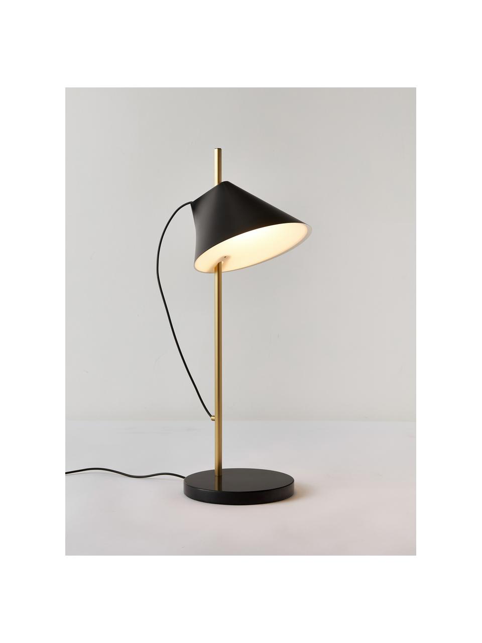 Veľká stmievateľná stolová LED lampa Yuh, Čierna, mramorovaná, mosadzná, Ø 20 x V 61 cm