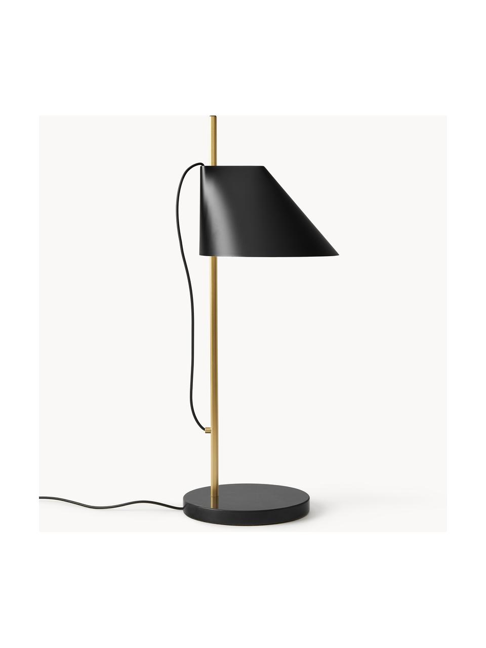 Veľká stmievateľná stolová LED lampa Yuh, Čierna, mramorovaná, mosadzná, Ø 20 x V 61 cm