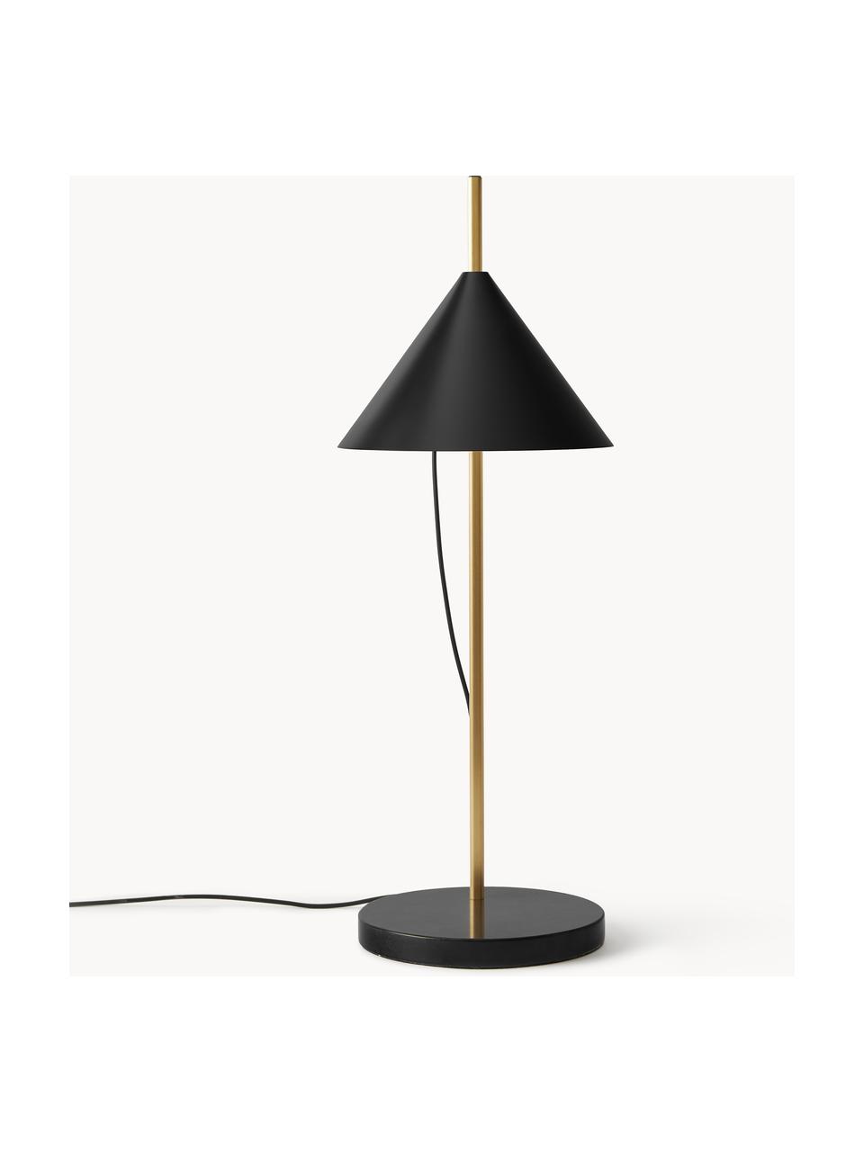 Veľká stmievateľná stolová LED lampa Yuh, Čierna, mramorovaná, mosadzná, Ø 20 x V 61 cm