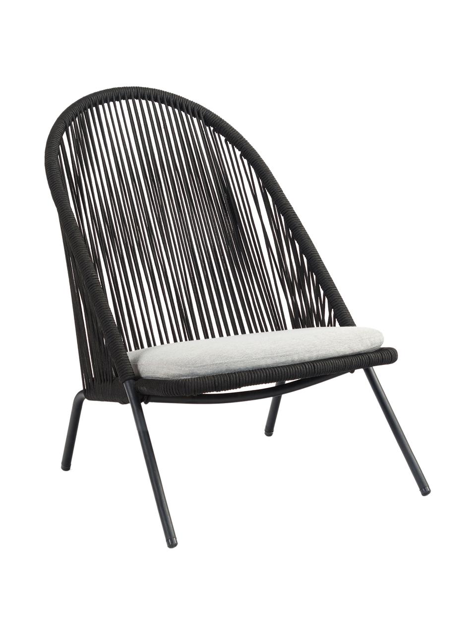 Fotel ze splotu z tworzywa sztucznego Shann, Stelaż: metal malowany proszkowo, Czarny, jasny szary, S 63 x G 73 cm