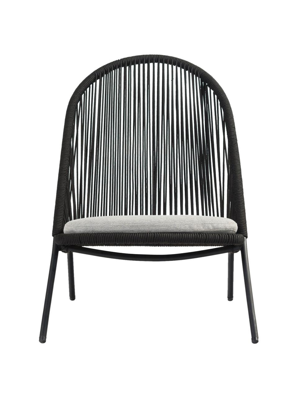 Sessel Shann mit Kunstgeflecht, Sitzfläche: Polyethylen-Geflecht, Gestell: Metall, pulverbeschichtet, Schwarz, Hellgrau, B 63 x T 73 cm