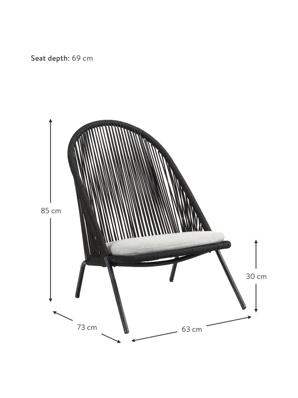 Fotel ze splotu z tworzywa sztucznego Shann, Stelaż: metal malowany proszkowo, Czarny, jasny szary, S 63 x G 73 cm