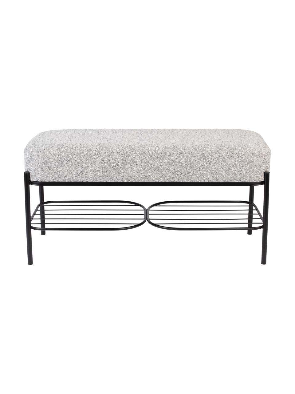 Banco tapizado en tejido bouclé con estante Milou, Tapizado: 100% poliéster Alta resis, Estructura: tablero de fibra de densi, Bouclé gris claro, An 90 x Al 45 cm