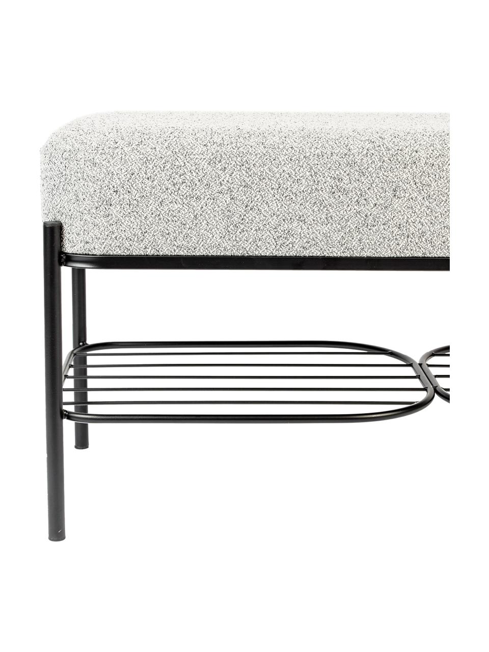 Banco tapizado en tejido bouclé con estante Milou, Tapizado: 100% poliéster Alta resis, Estructura: tablero de fibra de densi, Bouclé gris claro, An 90 x Al 45 cm
