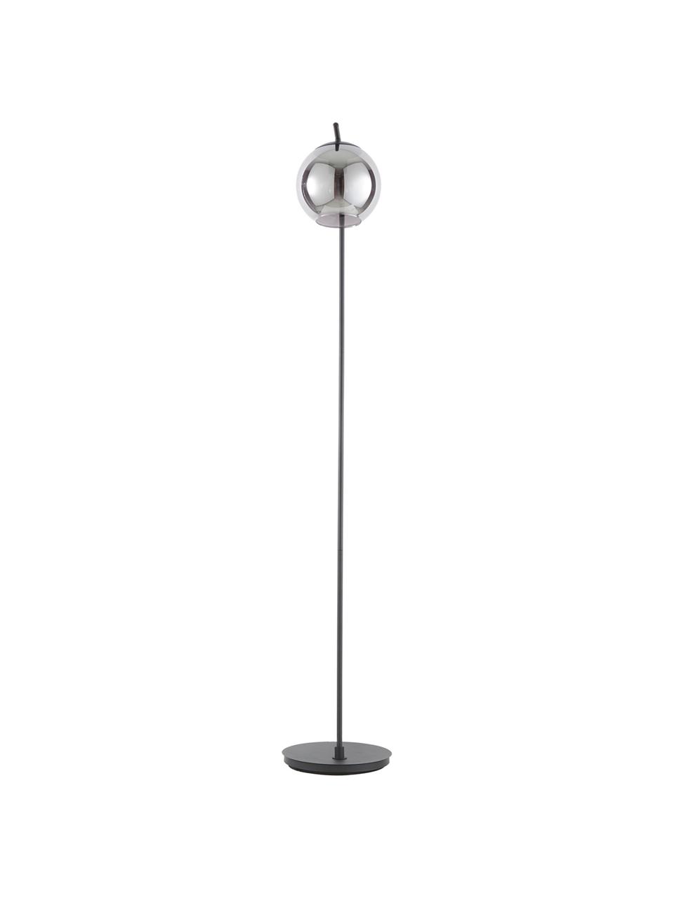 Lampada moderna da terra con paralume in vetro Amos, Paralume: vetro, Base della lampada: metallo verniciato a polv, Nero, trasparente, Ø 20 x Alt. 150 cm