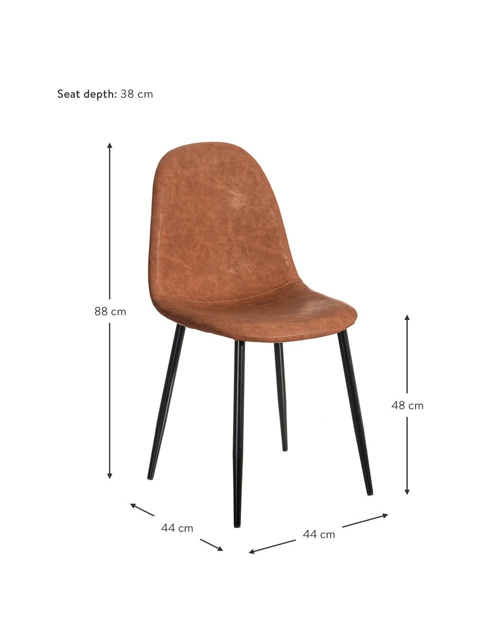 Sedia imbottita in similpelle Gina, Rivestimento: similpelle (poliuretano), Gambe: metallo, Marrone caramello, nero, Larg. 44 x Prof. 44 cm