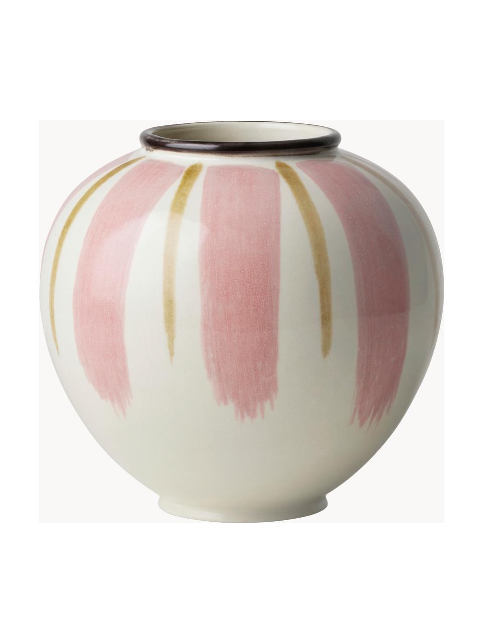 Handbemalte Porzellan-Vase Canvas, Porzellan, Off White, Altrosa, Goldfarben, Ø 16 x H 15 cm
