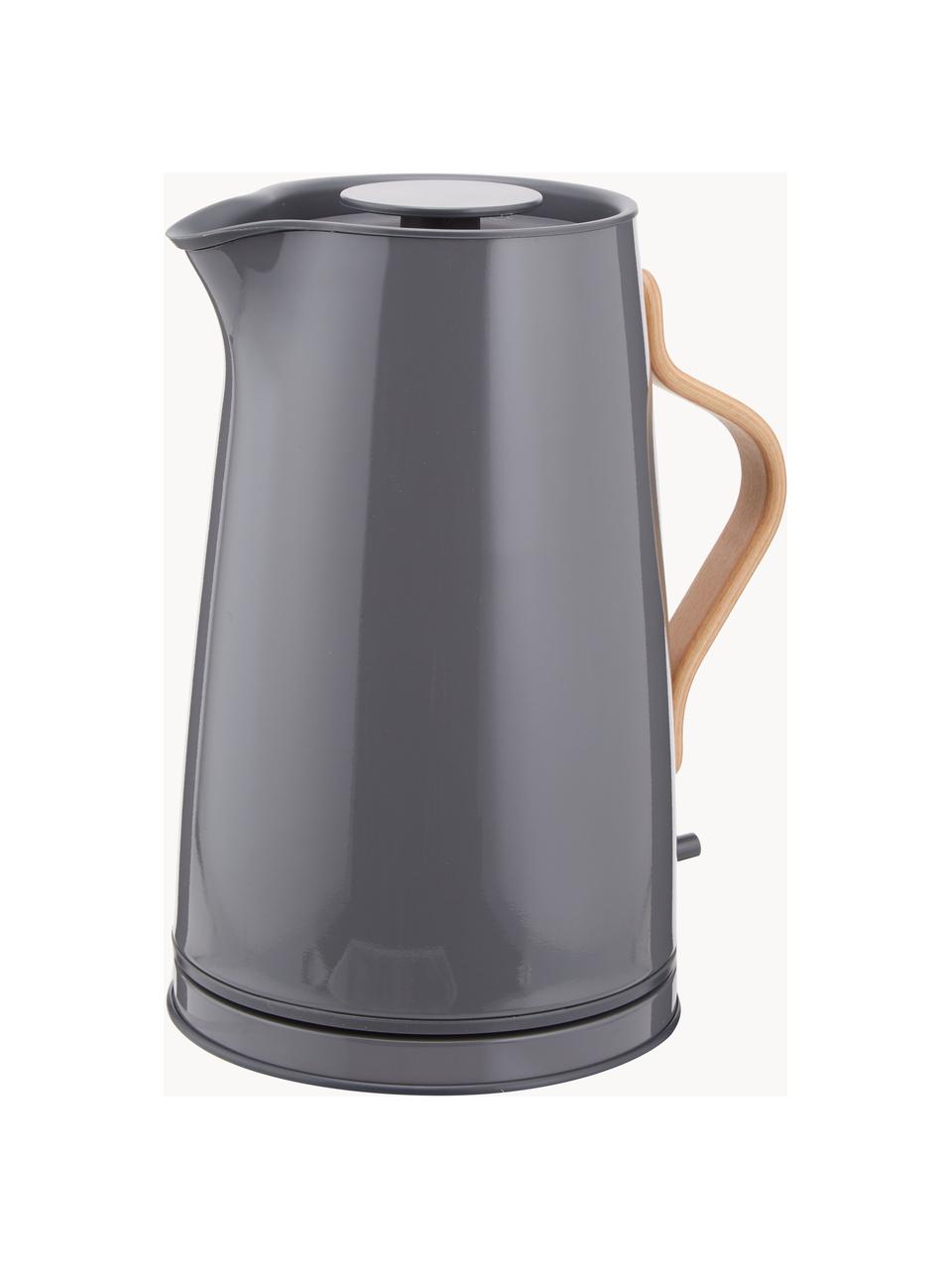 Bollitore elettrico Emma 1,2 L, Rivestimento: smalto, Manico: legno di faggio, Grigio scuro, lucido, 1,2 L