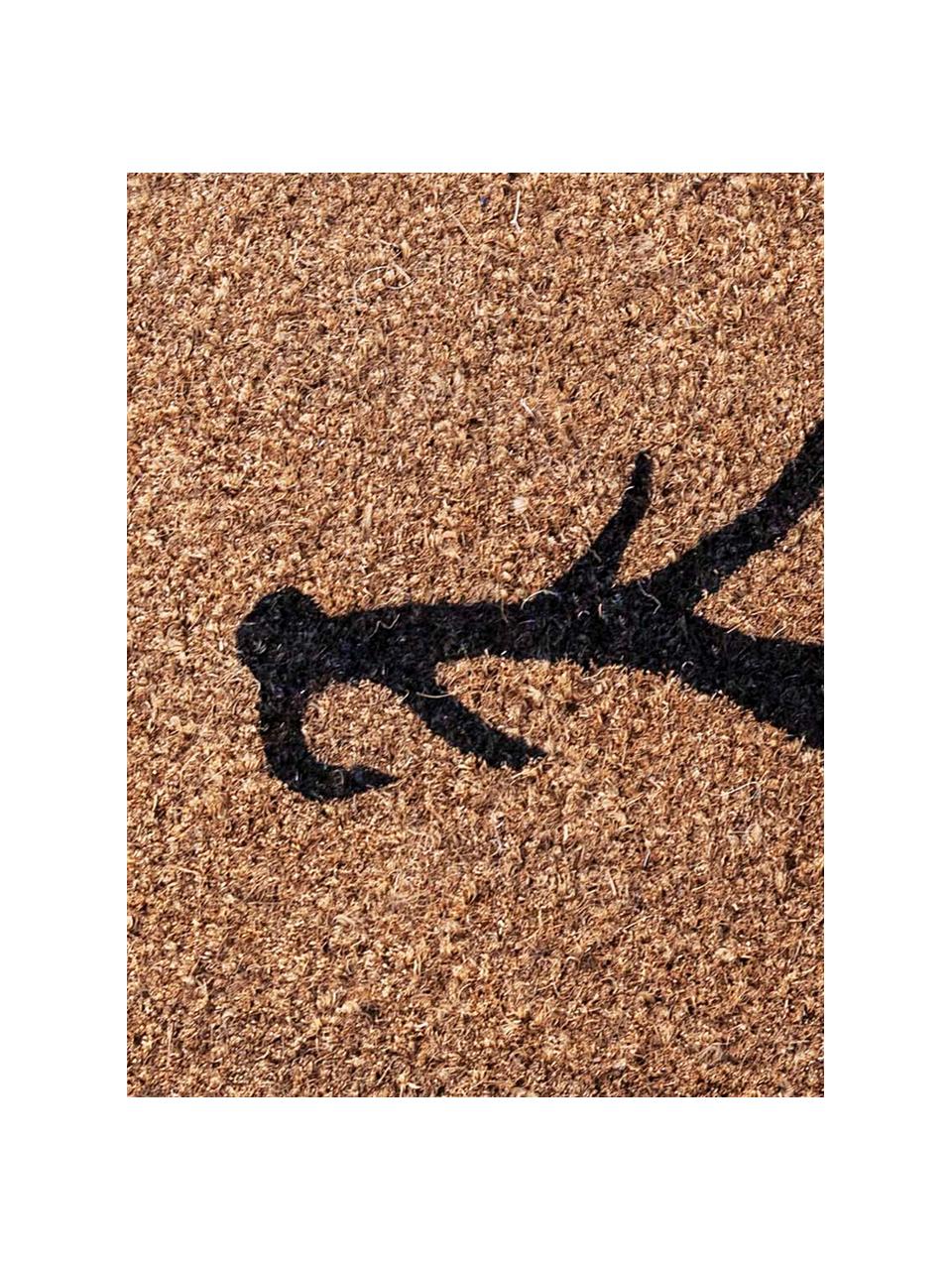 Handgewebte Fußmatte Antlers, Kokosfasern, Beige, Schwarz, B 45 x L 75 cm