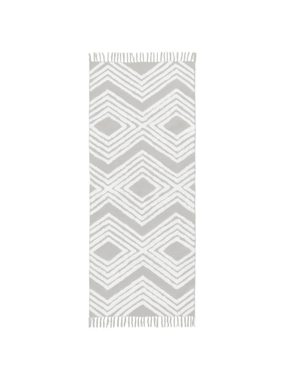 Tapis de couloir gris avec structure en relief tissé main Ziggy, 100 % coton, Gris & blanc crème, imprimé, larg. 80 x long. 200 cm