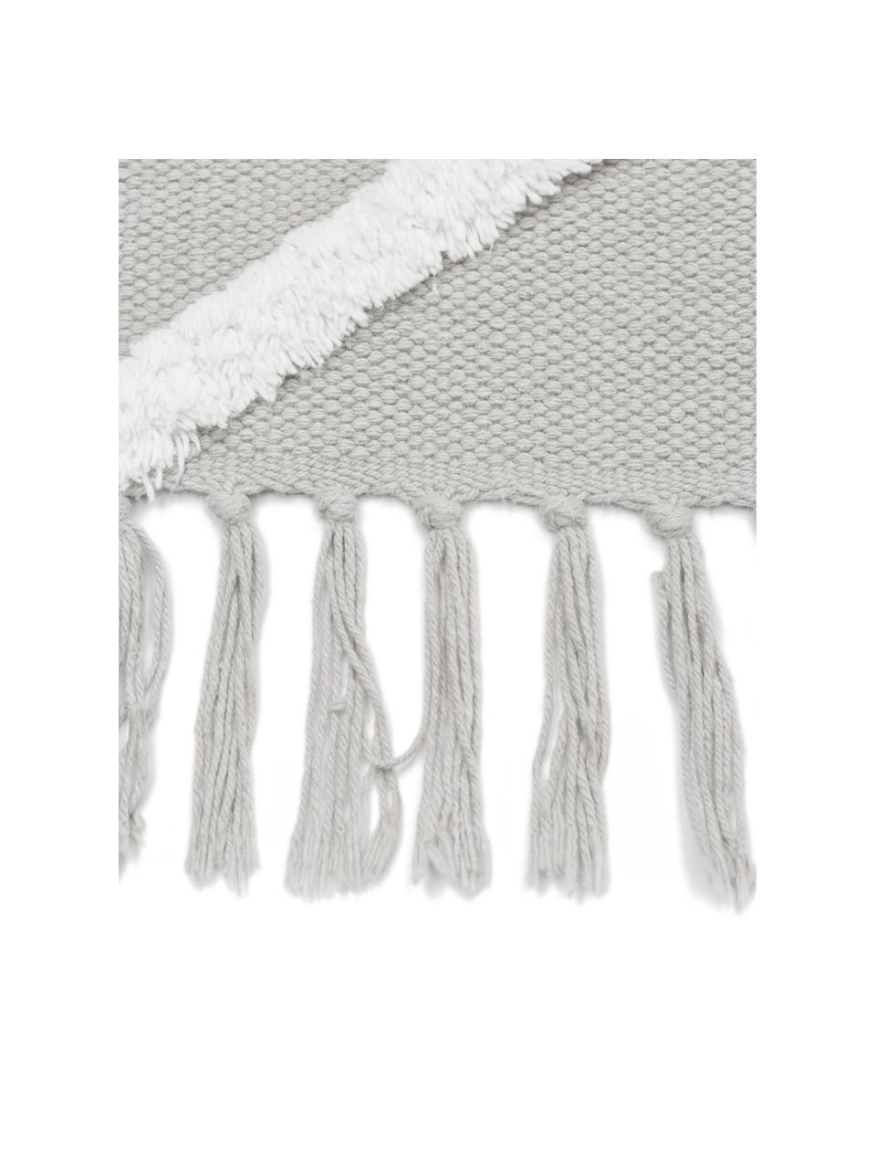 Handgewebter Baumwollläufer Ziggy mit erhabener Hoch-Tief-Struktur, 100% Baumwolle, Grau & Cremeweiss, gemustert, B 80 x L 200 cm