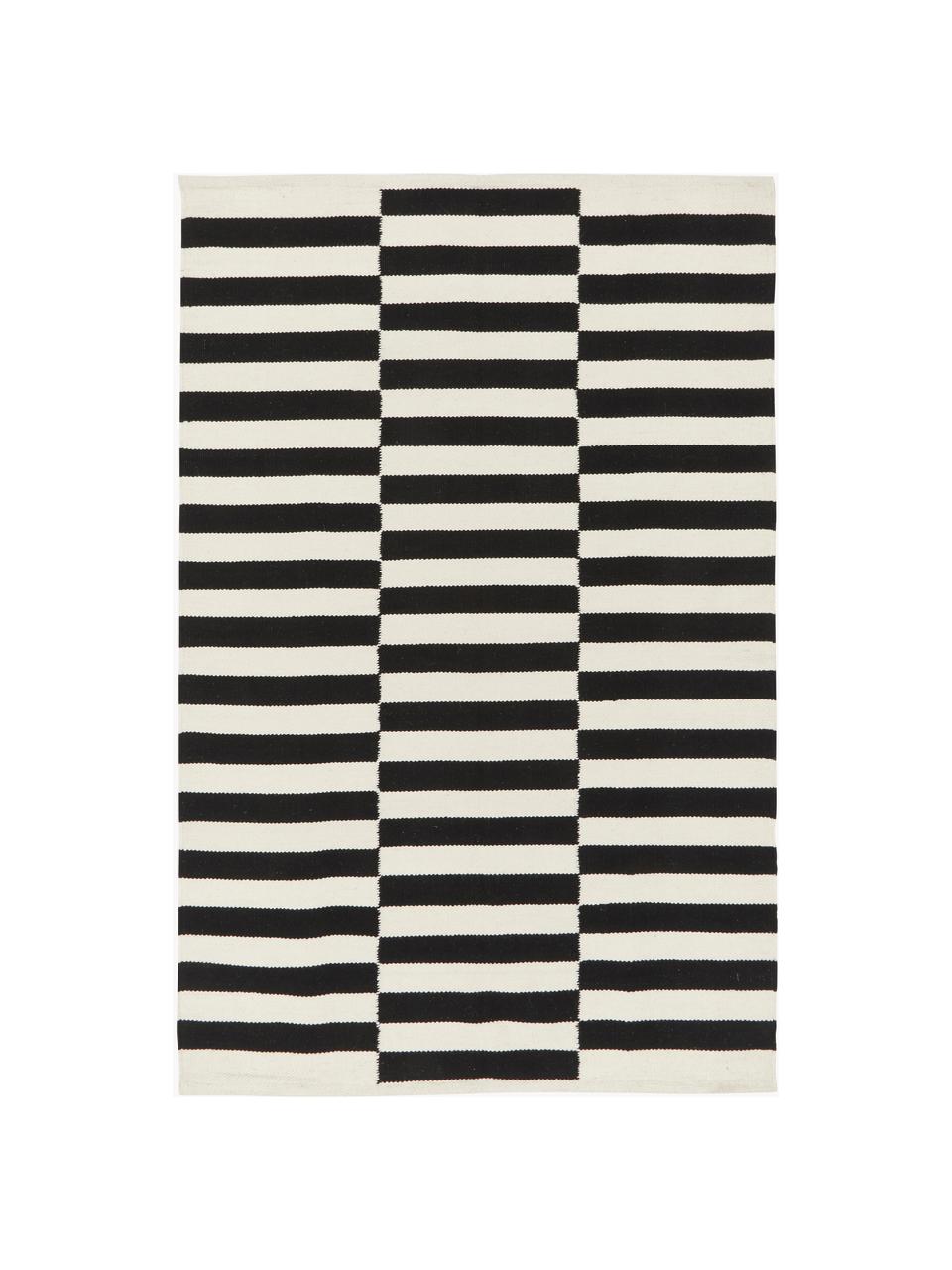 Tapis kilim tissé main Donna, Noir, blanc crème, larg. 160 x long. 230 cm (taille M)