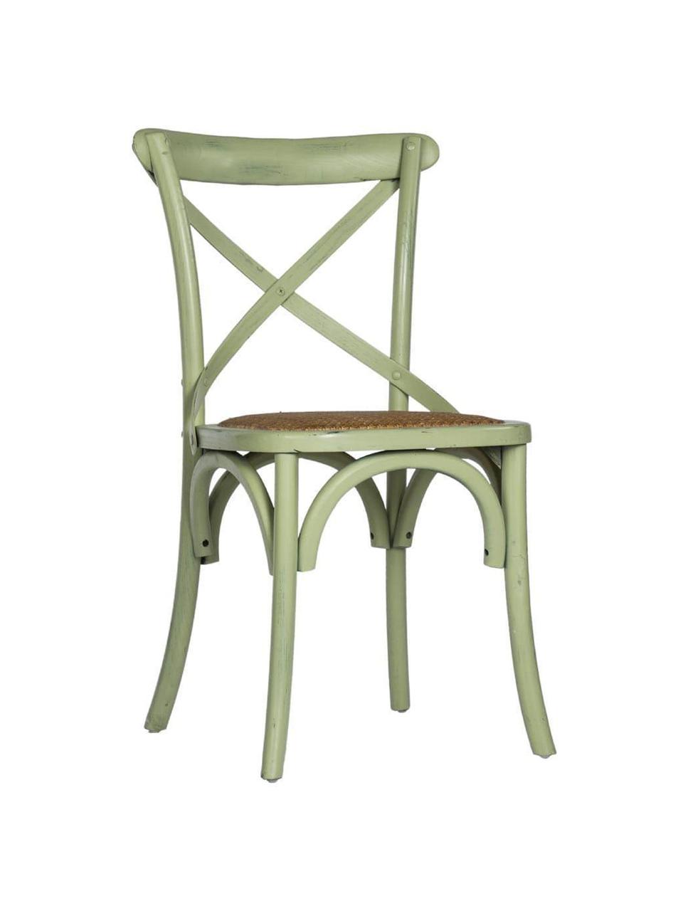 Silla Cross, Estructura: madera de abedul, Asiento: ratán natural, acabado de, Verde, beige, An 50 x Al 88 cm